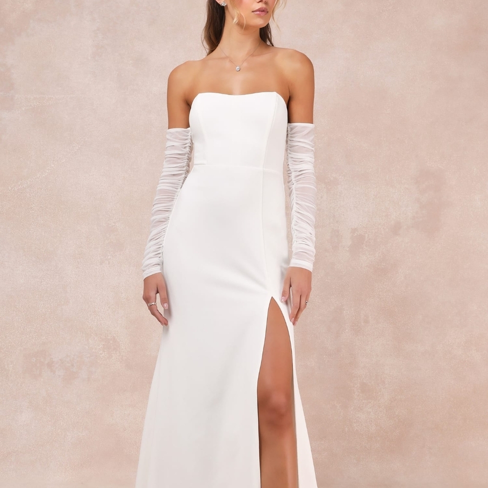 Lulu's White Off-the-Shoulder Mermaid Maxi Gown